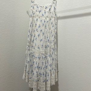 Love Shack Fancy white and blue flower midi dress